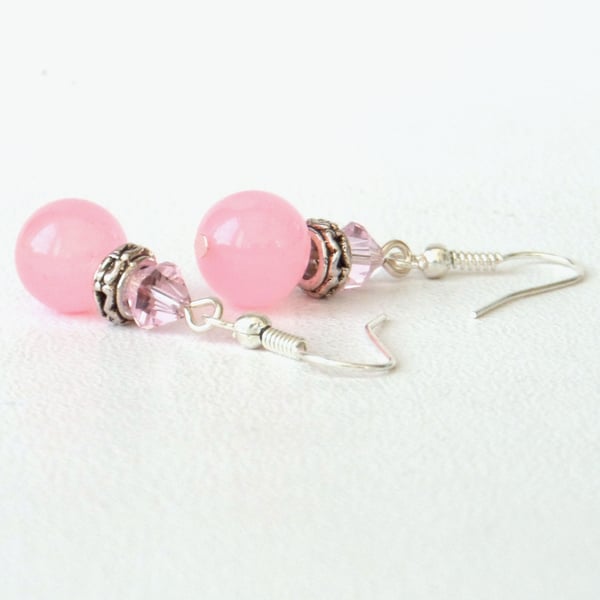 SALE: Pink jade earrings with crystals by Swarovski® 