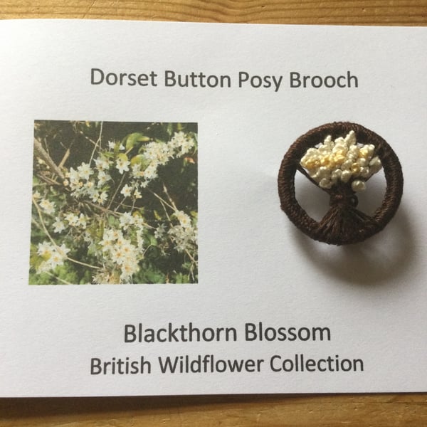 Dorset Button Posy Brooch, Blackthorn Blossom