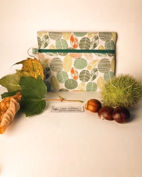 Autumn Leaves Toiletries Bag-Fabric zipped purse - Quilted Wallet - Free UK Del