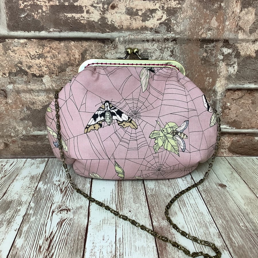 Gothic Moths Web small fabric frame clutch makeup bag handbag purse