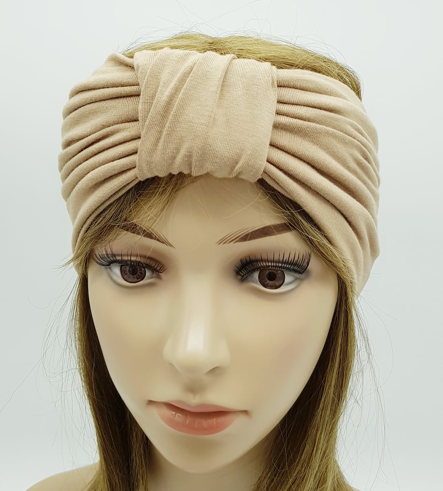 Front knotted turban, stretch viscose jersey headband, wide  turban headband