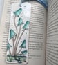 Hand painted watercolour fantasy fungi bookmark with light blue tassel