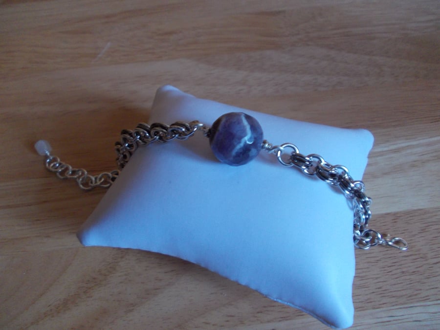 Dogs tooth amethyst and chainmaille bracelet