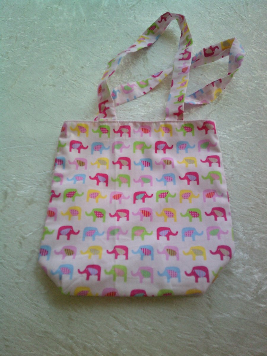 Colourful Elephants on  Pale Pink Fabric bag