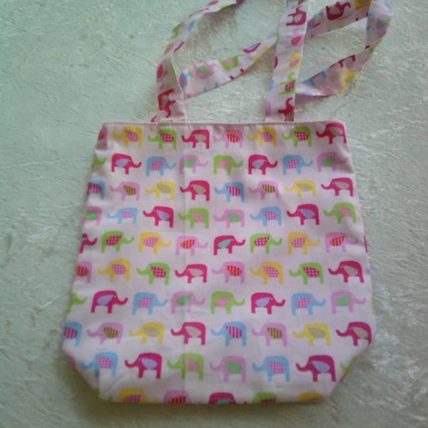 Colourful Elephants on  Pale Pink Fabric bag