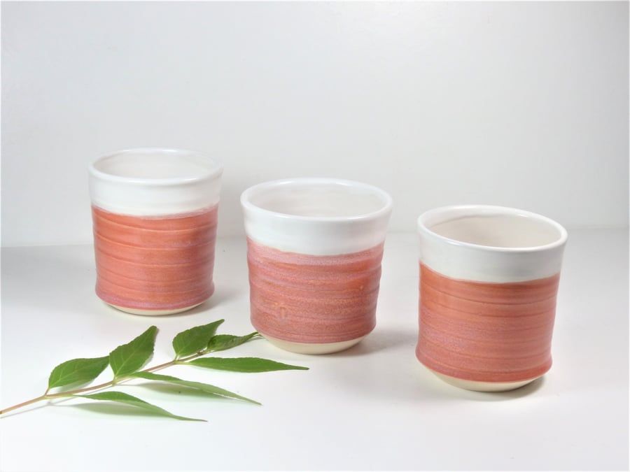Elegant Coral Pink and White Mini Tumbler Espresso cup Ceramics Stoneware UK