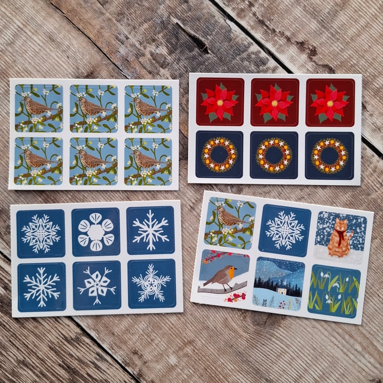 Christmas Set 3 Envelope Stickers Pack - 24 mini stickers