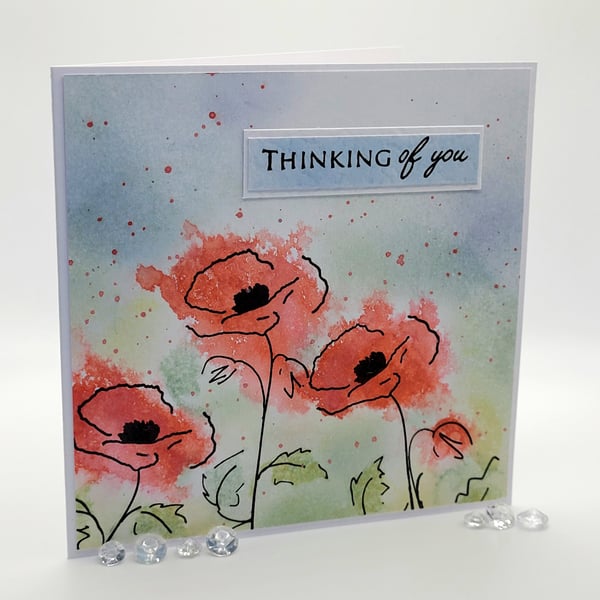 Sympathy Card - blank cards, poppies, remembrance, get well