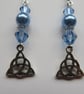 Pale Sky Blue Pearl & Crystal Celtic Triquetra Boho Whimsy Dangle Earrings  - Image 3