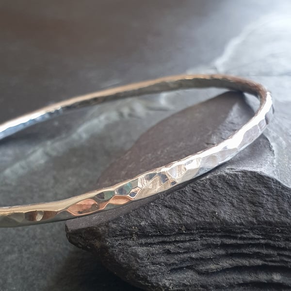 Sterling Silver Bangle with Dimple Texture, Hallmarked