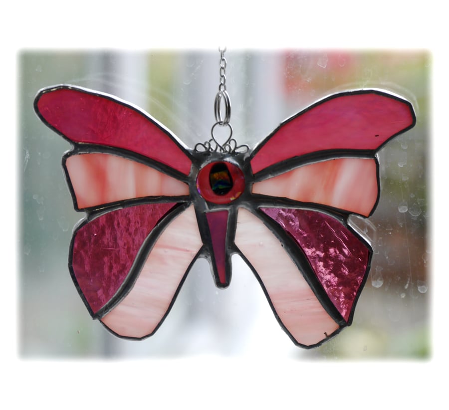 Pink Butterfly Suncatcher Stained Glass 047