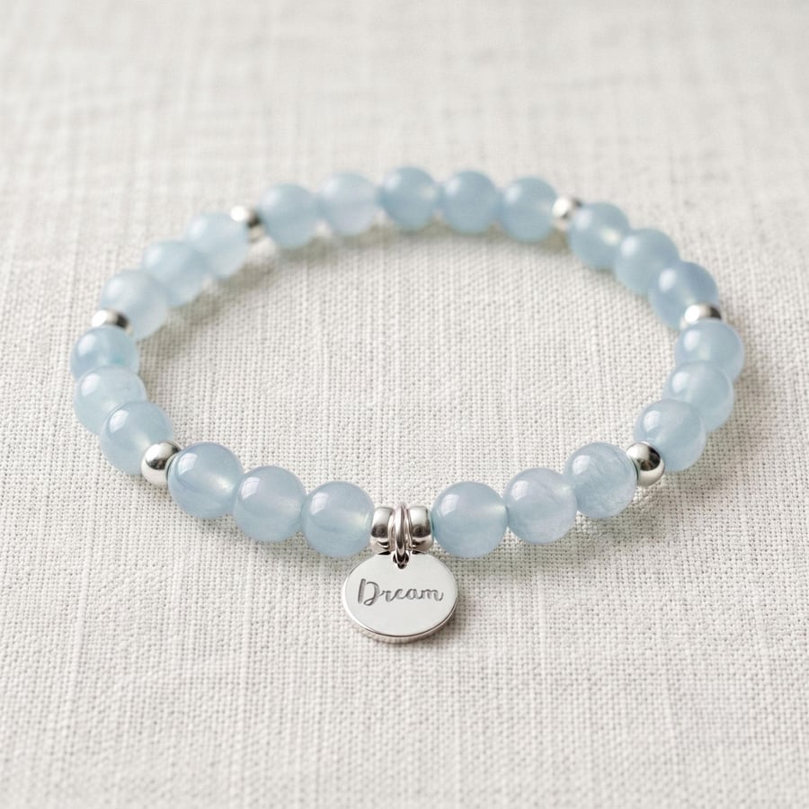 Image of Aquamarine Crystal Bracelet, Calm & Courage, Personalised Engraved Gift