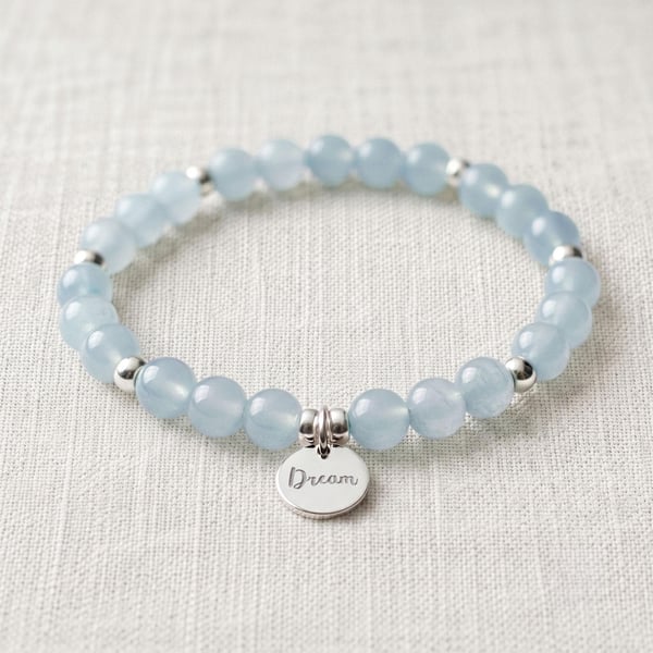 Aquamarine Crystal Bracelet, Calm & Courage, Personalised Engraved Gift