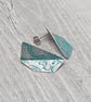Aluminium Tin Geometric Stud Earrings – Half Folded Design – Silver Turquoise - Image 3