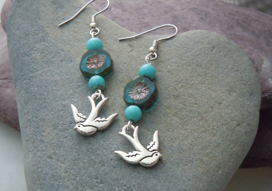 Sterling silver, Czech glass & turquoise Magnesite bead earrings