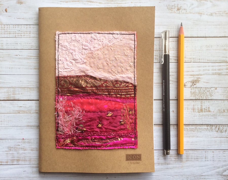 Embroidered up-cycled landscape sketchbook, drawing book or art book.  
