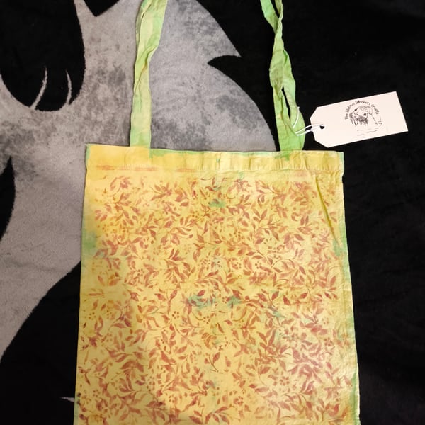 Hand dyed yellow floral print bag 