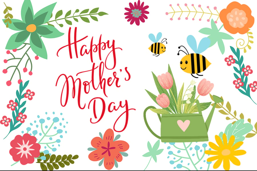 Happy Mother's Day Flower & Bee Card.