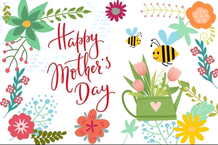 Happy Mother's Day Flower & Bee Card. Folksy