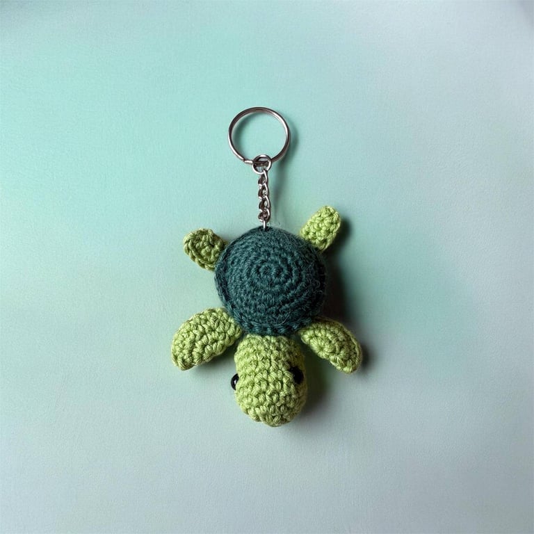 Handmade Crochet Turtle Keychain Amigurumi Animal Bag Charm, Soft Plush keychain