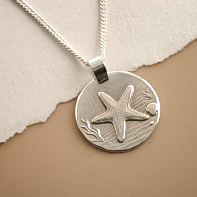 Starfish Engraved Sterling Silver Coin Necklace