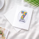 7th Birthday Card Cross Stitch, Handmade Number 7 Card for Seven Year Old