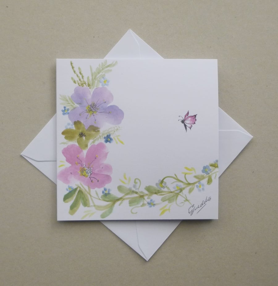 hand painted original art blank greetings card ( ref F 1002 E2 )