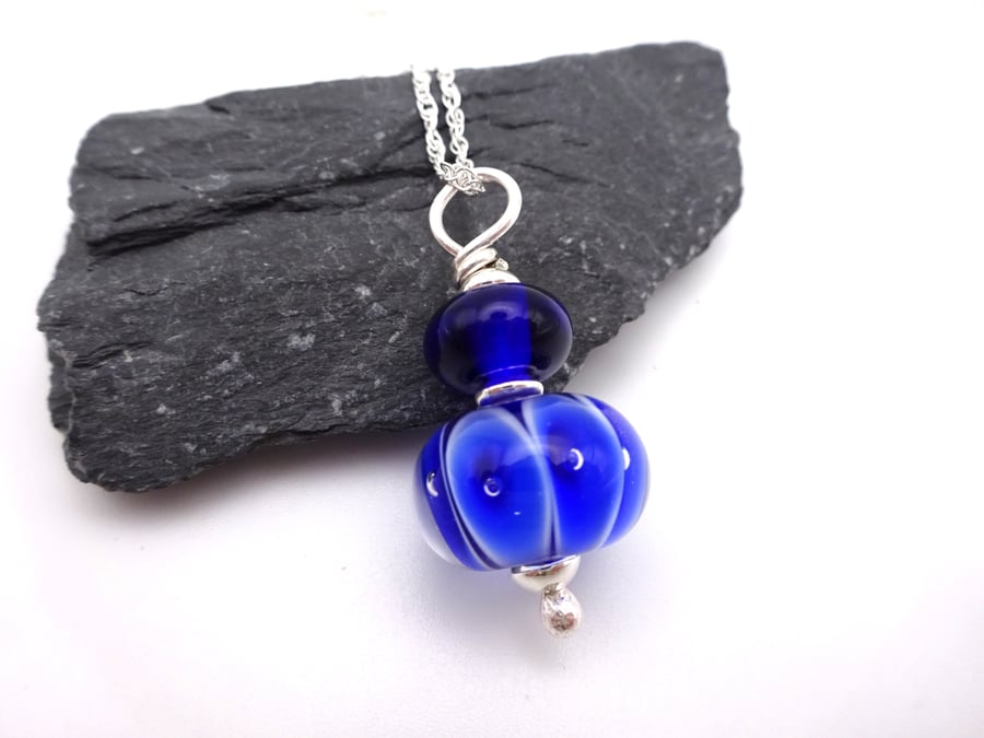 blue bubbles lampwork glass pendant necklace
