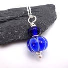 blue bubbles lampwork glass pendant necklace