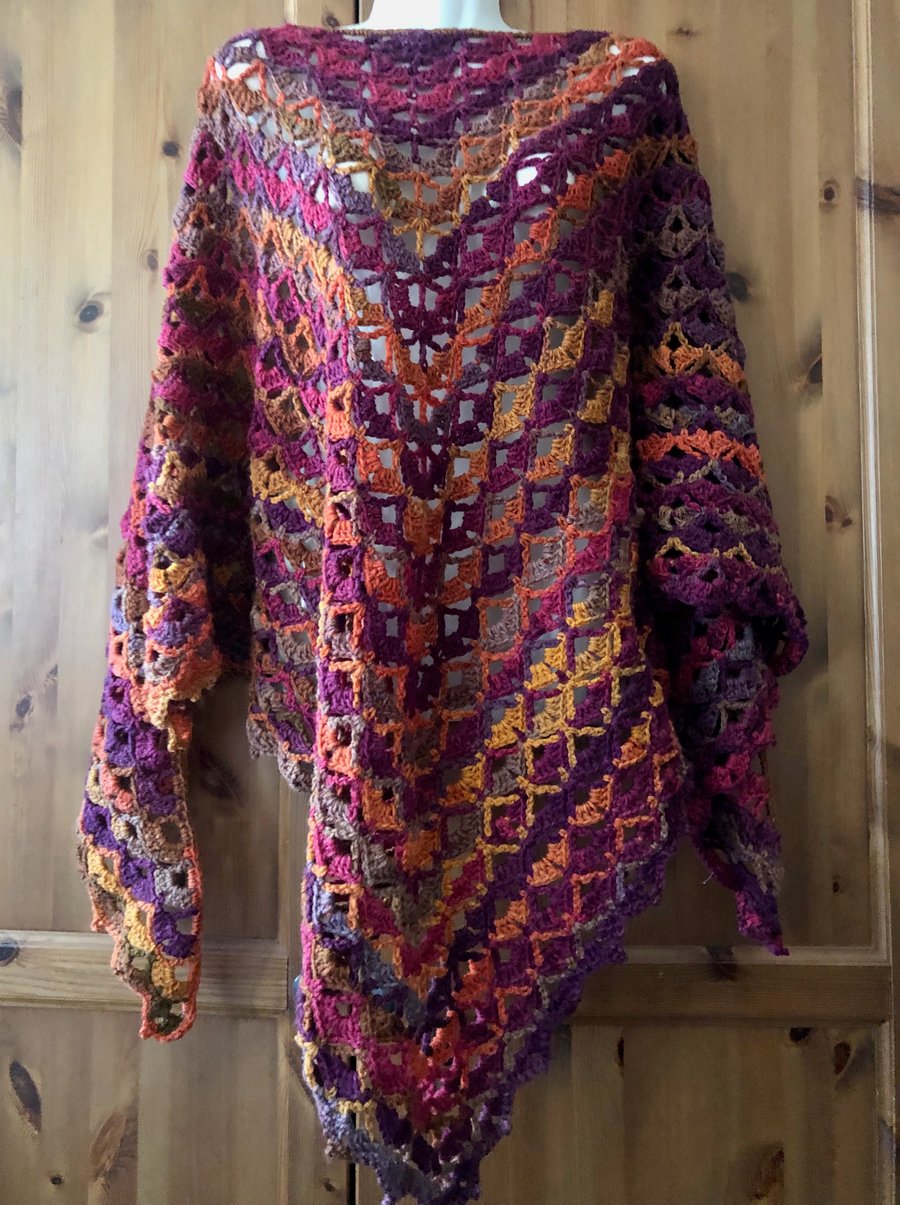 Girlybunches - Crochet Autumn Pink Shawl Wrap