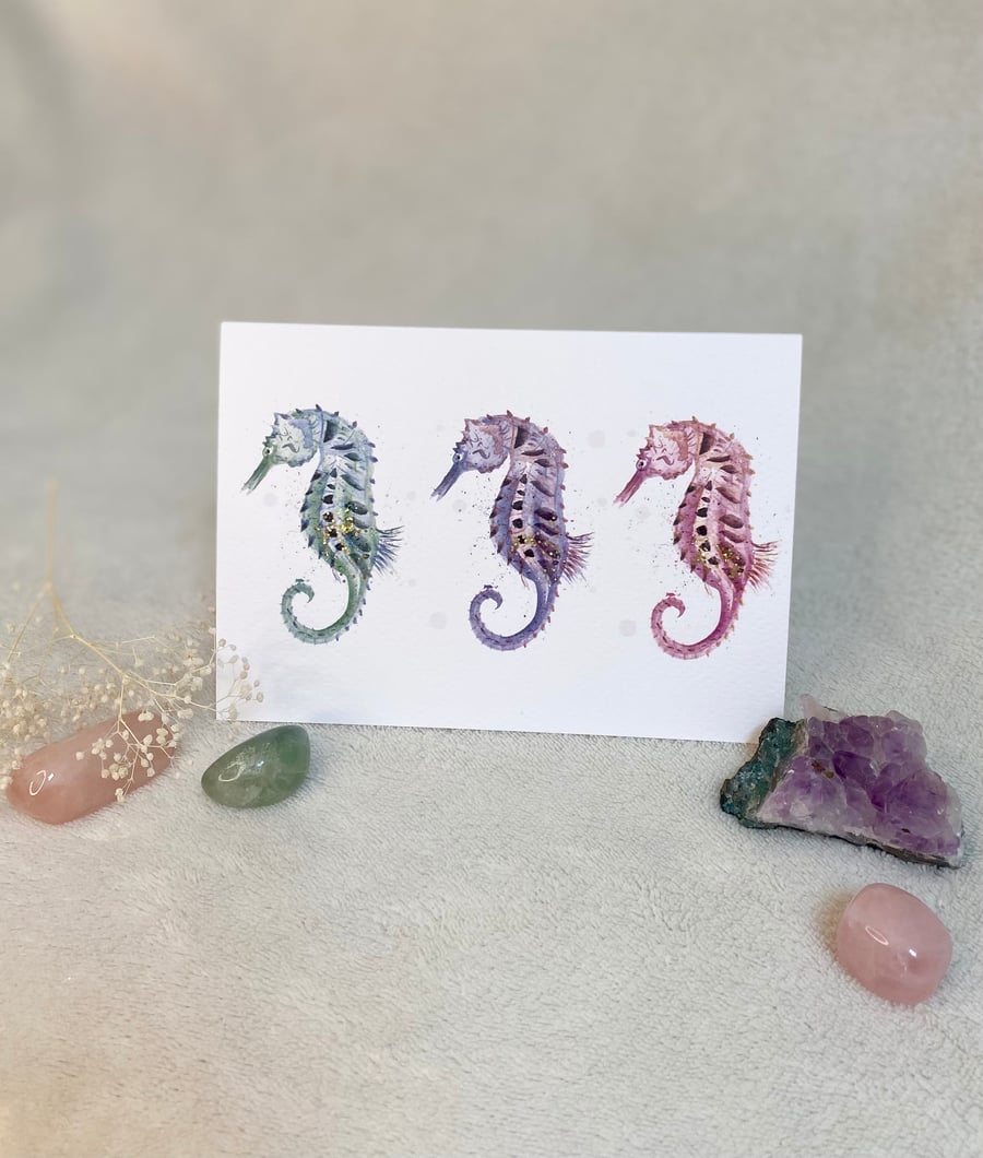 Colourful Seahorses A6 Greeting Card with Bio Glitter