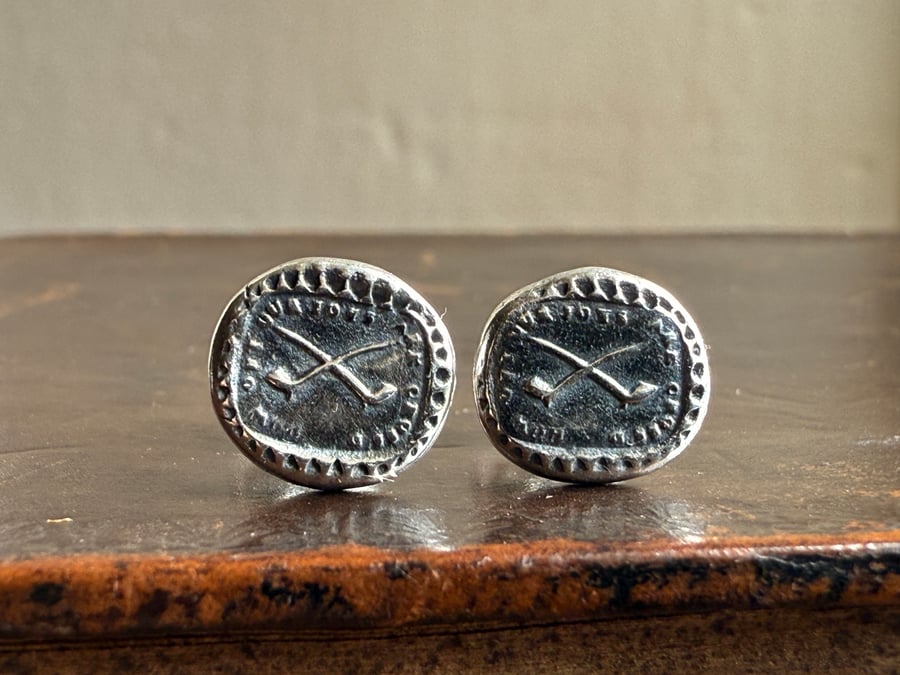 Sterling Silver Clay Pipe Wax Seal Stud Earrings "HOW OFT OUR JOYS ARE CROSS'D"