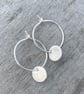 Etched Disc Sterling Silver Hoop Earrings with Circular Disc Charms - Image 2