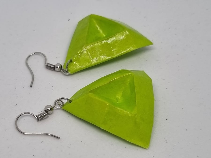 Geometric green paper triangle earrings