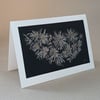 Chrysanthemums on Black white autumn flower card, giclee print, framed art