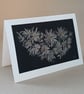 Chrysanthemums on Black white autumn flower handmade card, giclee print