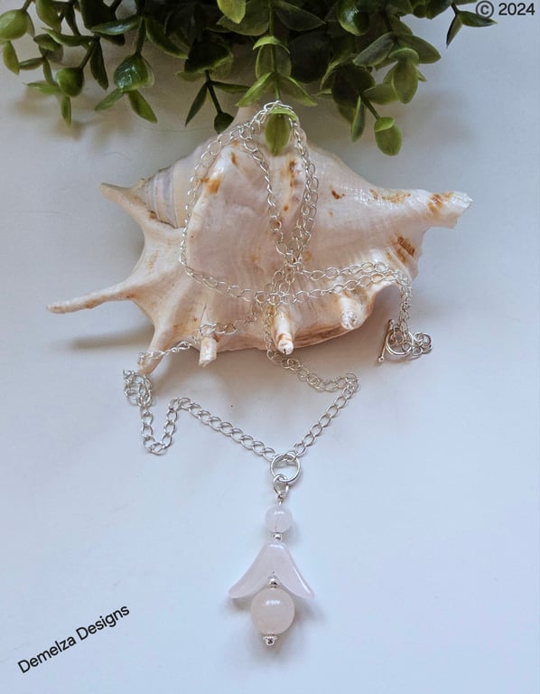 Rose Quartz Angel Pendant  925 Sterling Silver Plated with chain