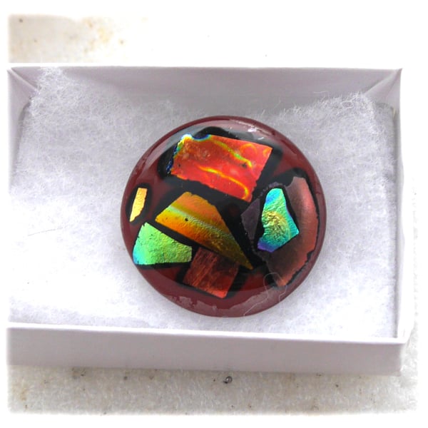 Patchwork Dichroic Fused Glass Brooch 011 Handmade 