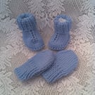 Baby's Hand Knitted Merino Mittens and Boots Set, Baby Shower Gift, Baby Clothes