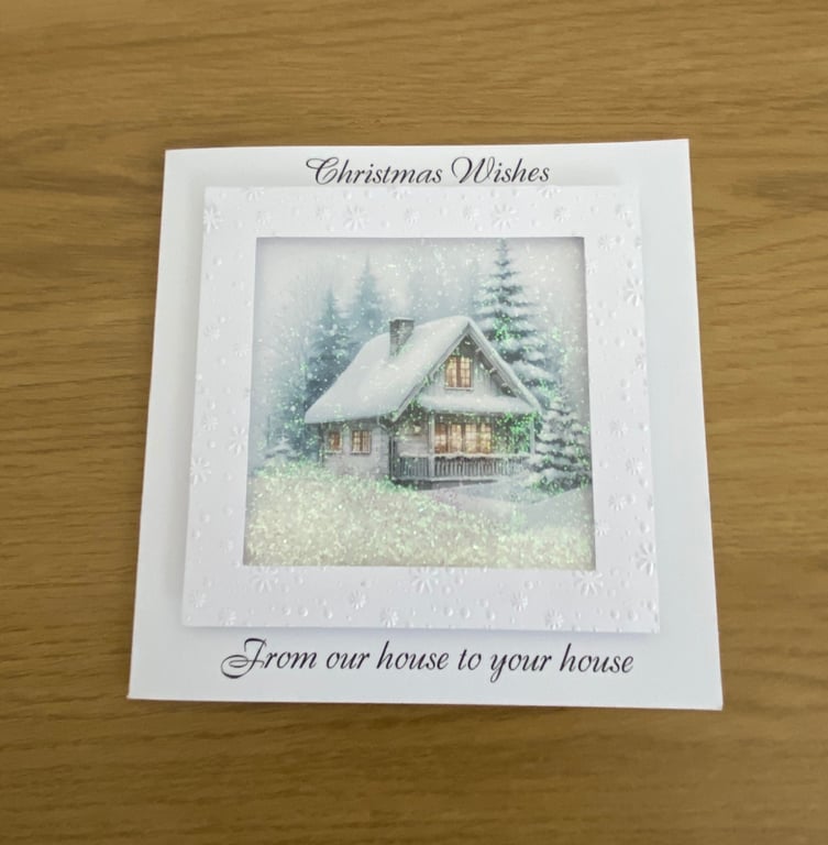 Handmade Scenic Alpine Cottage Christmas Shaker Card
