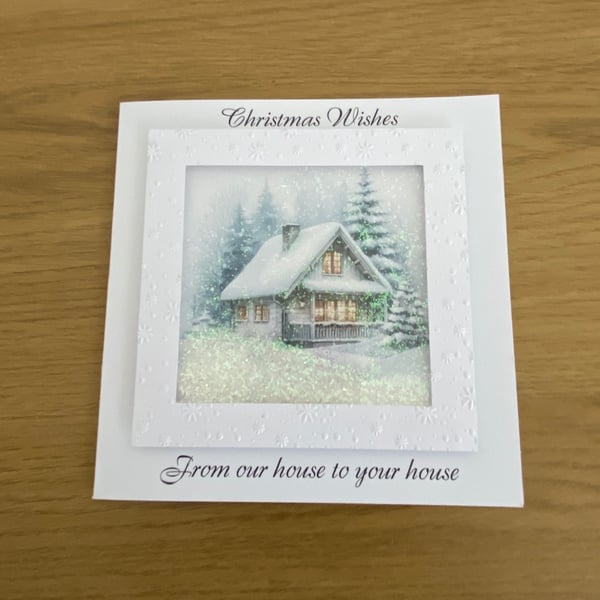 Handmade Scenic Alpine Cottage Christmas Shaker Card