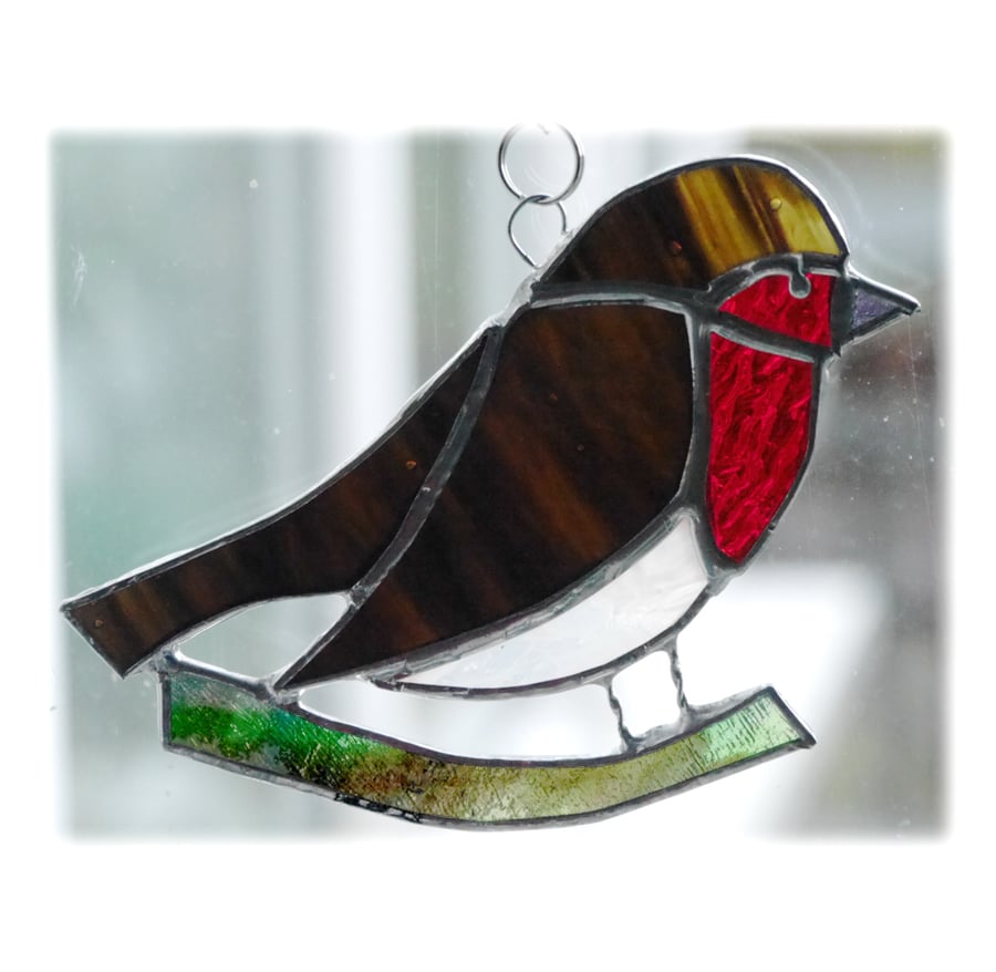 Robin Suncatcher Stained Glass British Bird Handmade 008 Right