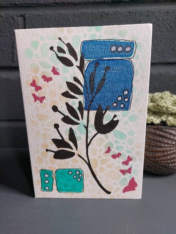 Modern Botanical Greeting Cards - Acrylic Shapes & Ink Stems - Set of 5 designs