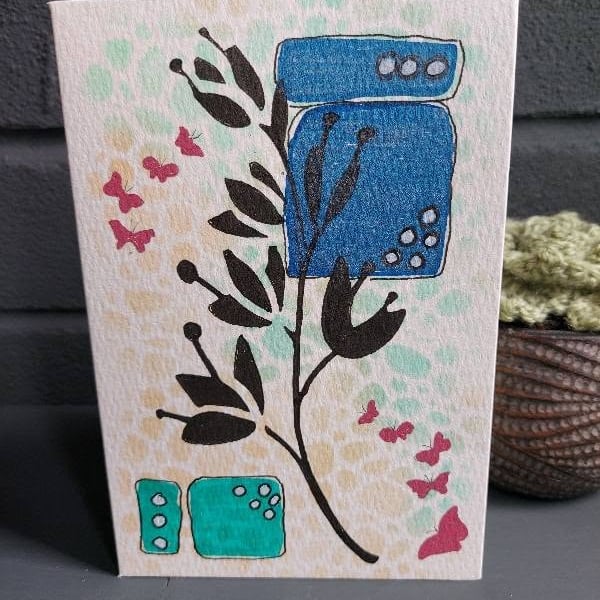 Modern Botanical Greeting Cards - Acrylic Shapes & Ink Stems - Set of 5 designs