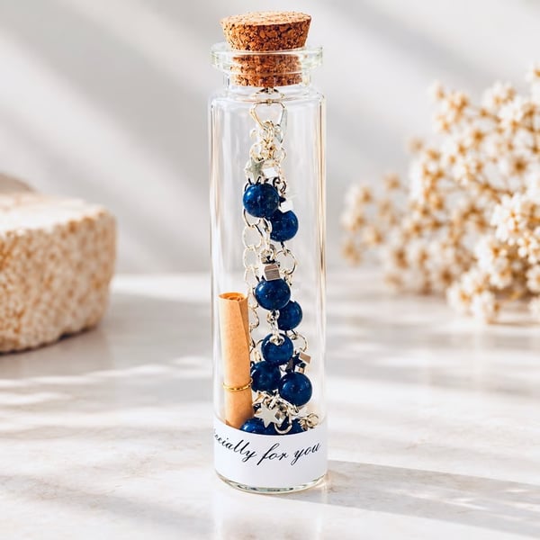 Lapis Lazuli & Silver Star Bracelet in a Bottle 