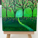 Mini Acrylic Forest Painting With Path leading into it.