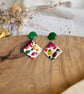 Autumn Terrazzo Diamond & Emerald Green Stud Earrings - Image 1