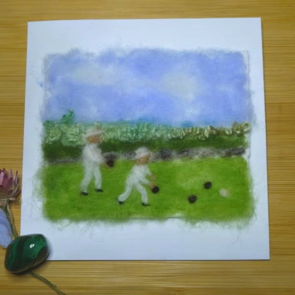Handmade needle felted Lets Play greetings card