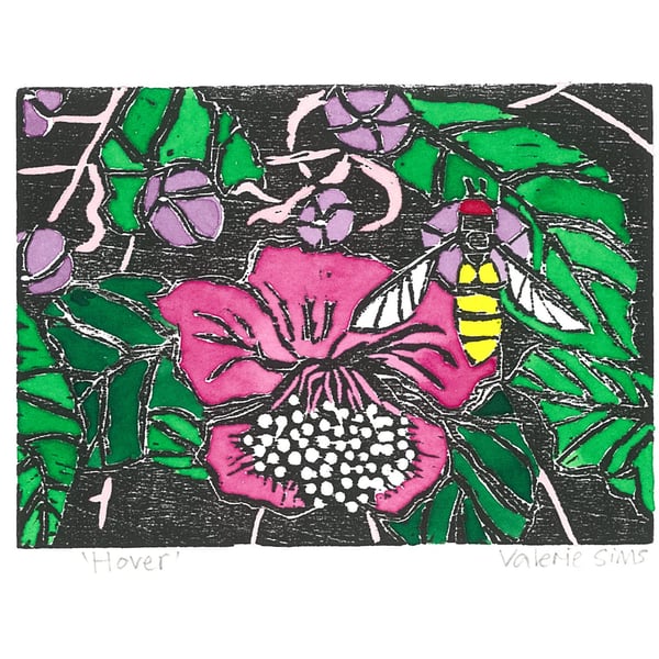 Hover - Woodcut Print - Original Art for Wildlife Lovers