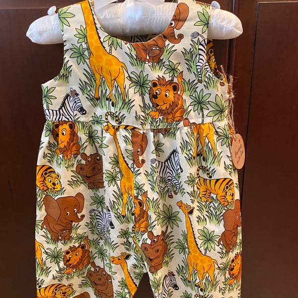 Green & White Cotton Jersey Romper with Dog Print for Infants
